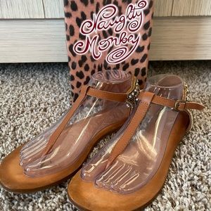 Naughty Monkey Boho Sunflower Beaded Tan Flat Sandals - Size 8 - Gently Worn